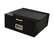 Black Lacquer/Dark Royal Blue Finish Diamond Pattern Bonded Leather Top & Sides Cigar Humidor - Figaro 1943