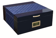 Black Lacquer/Dark Royal Blue Finish Diamond Pattern Bonded Leather Top & Sides Cigar Humidor - Figaro 1943