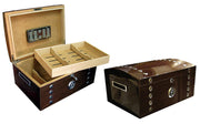 Dark Mahogany Lacquer Studded Chest w/Tray & Polished Hardware Cigar Humidor - Figaro 1943
