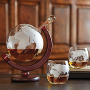 Etched Globe Whisky Decanter and Glasses Set - Figaro 1943